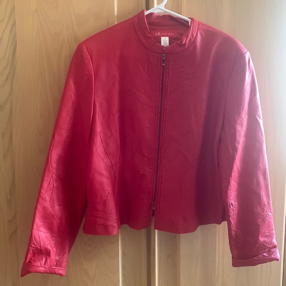 Womens Red leather jacket size XL made by Anne Klein